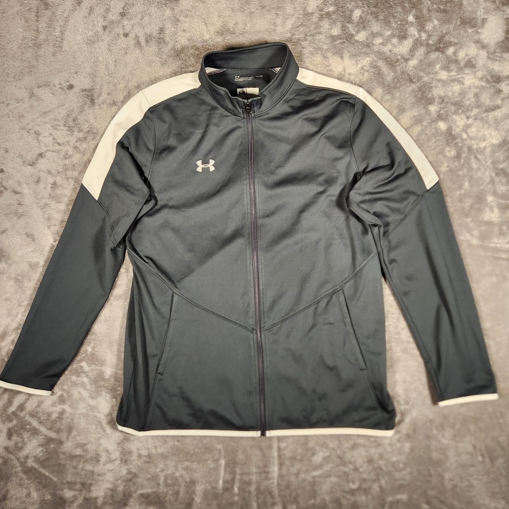 Under Armour Jacket Mens XL Rival Knit Track Gray White Full Zip 1326761 EUC